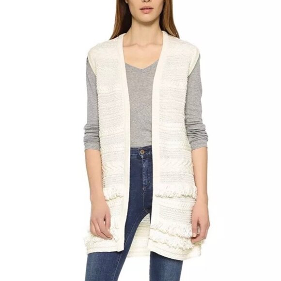 Vince Fringe Knit Sweater Vest Cardigan Cream Ivory Size XS - Picture 1 of 5